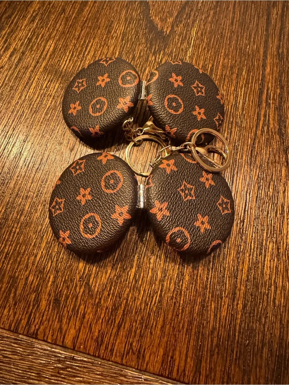 Set of 2 Brown Patterned Round Keychain mirror - Women's Accessory